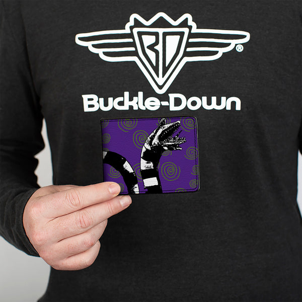 Buckle Down Bi-Fold Wallet - Beetlejuice Sandworm Swirls + Logo Purple Green Black White