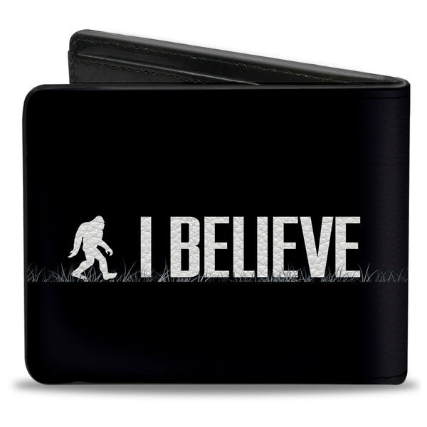 Buckle Down Bi-Fold Wallet - Bigfoot Silhouette I BELIEVE Black Gray White