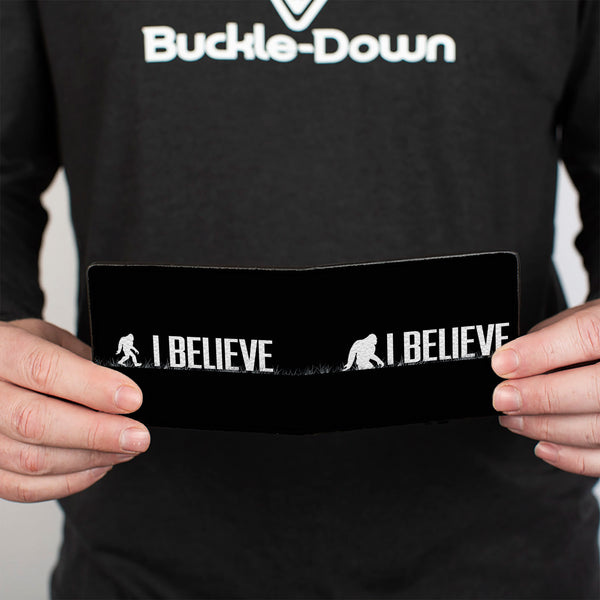 Buckle Down Bi-Fold Wallet - Bigfoot Silhouette I BELIEVE Black Gray White