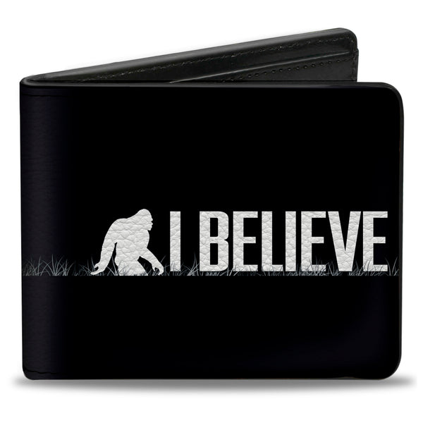 buckle down Bi-Fold Wallet - Bigfoot Silhouette I BELIEVE Black Gray White
