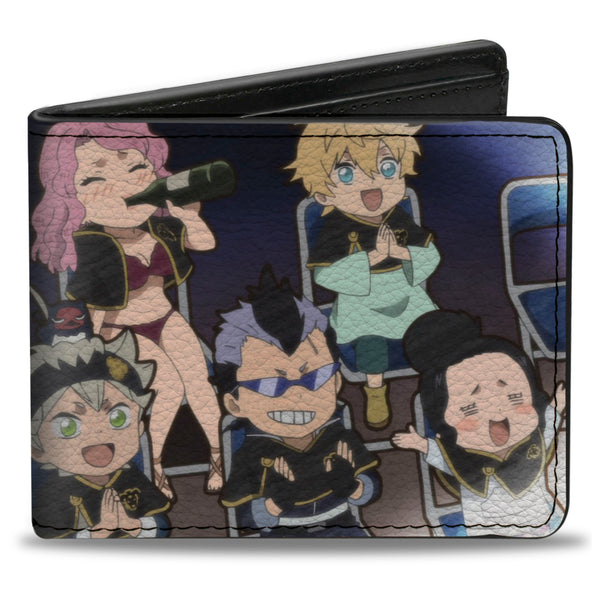 buckle down Bi-Fold Wallet - BLACK CLOVER Seven Chibi Characters Sitting Group and Title Logo