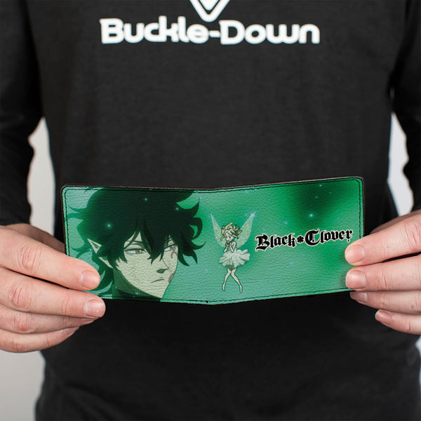 Buckle Down Bi-Fold Wallet - BLACK CLOVER Yuno Grinberryall And Sylph Pose With Title Logo Greens