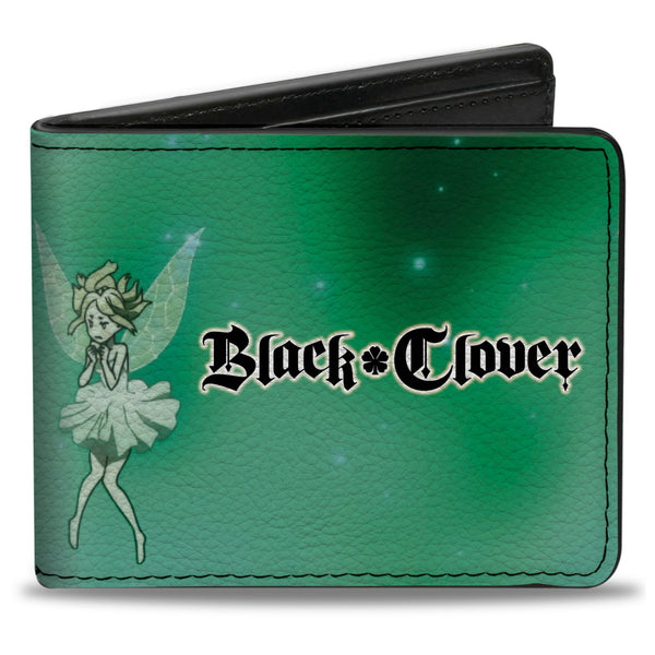 buckle down Bi-Fold Wallet - BLACK CLOVER Yuno Grinberryall and Sylph Pose with Title Logo Greens