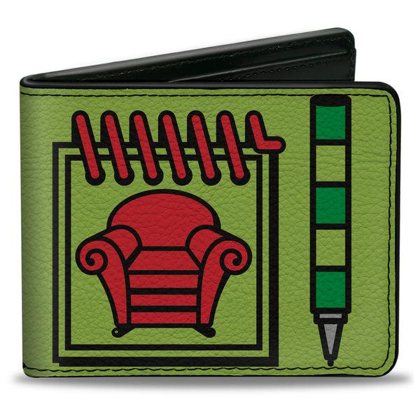 buckle down Bi-Fold Wallet - Blue's Clues Steve's Handy Dandy Notebook Thinking Chair + Striped Shirt Greens Black Red