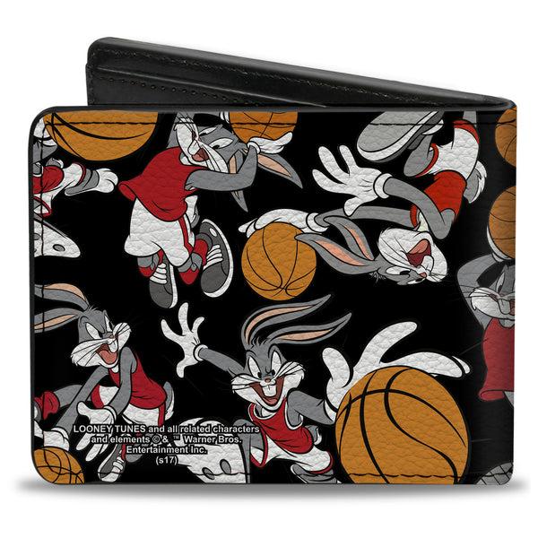 Buckle Down Bi-Fold Wallet - Bugs Bunny Basketball Poses Scattered Black