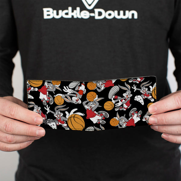 Buckle Down Bi-Fold Wallet - Bugs Bunny Basketball Poses Scattered Black