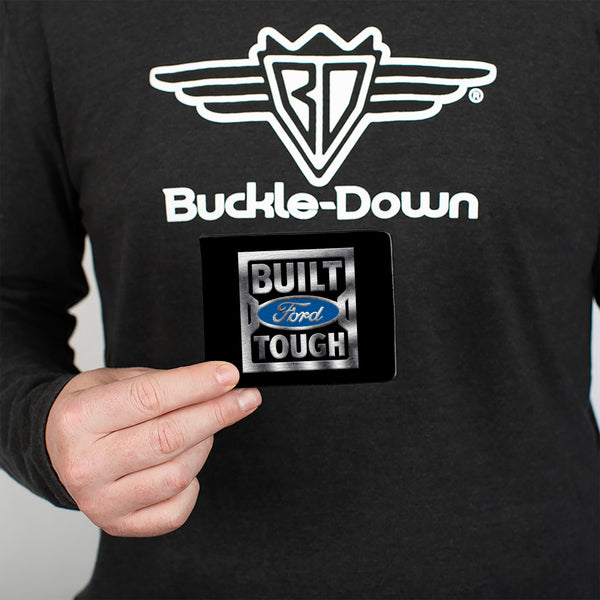 Buckle Down Bi-Fold Wallet - BUILT FORD TOUGH Logo3 Black Silver Gradient Blue