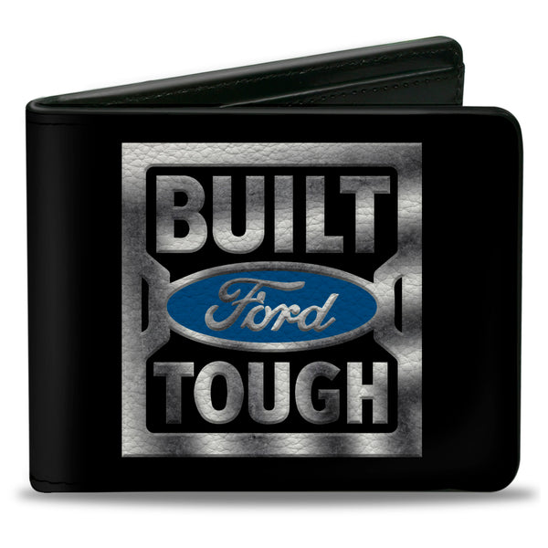 buckle down Bi-Fold Wallet - BUILT FORD TOUGH Logo3 Black Silver Gradient Blue