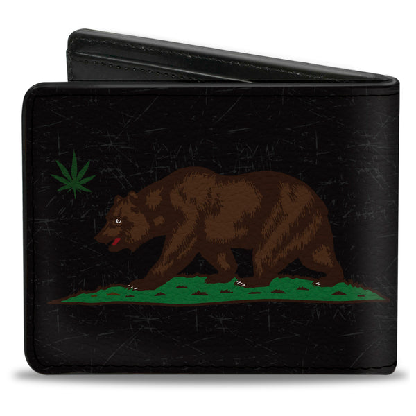Buckle Down Bi-Fold Wallet - Cali Bear Pot Leaf Black Gray Green