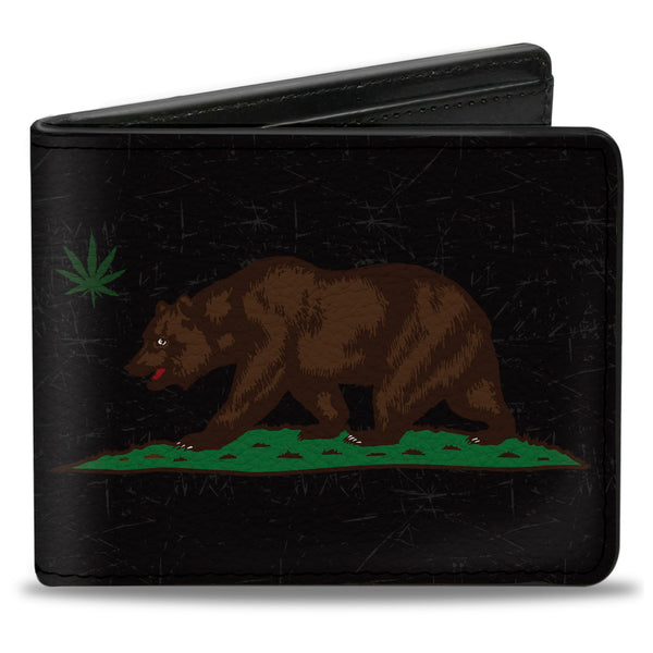 buckle down Bi-Fold Wallet - Cali Bear Pot Leaf Black Gray Green