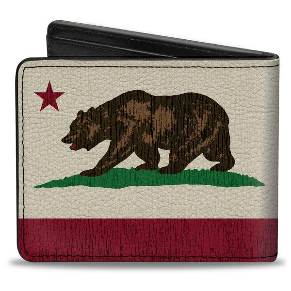 Buckle Down Bi-Fold Wallet - California Flag Bear Weathered White