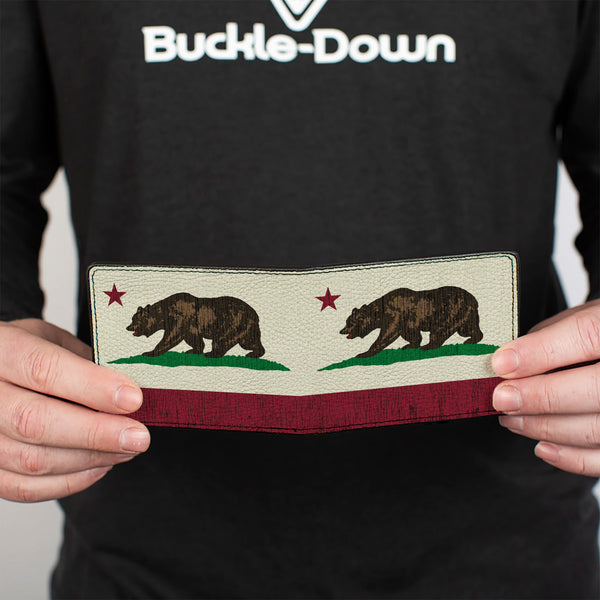 Buckle Down Bi-Fold Wallet - California Flag Bear Weathered White