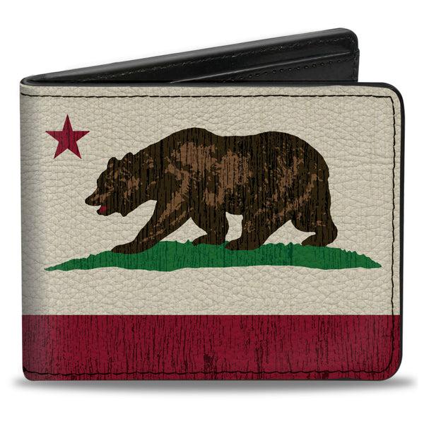 buckle down Bi-Fold Wallet - California Flag Bear Weathered White