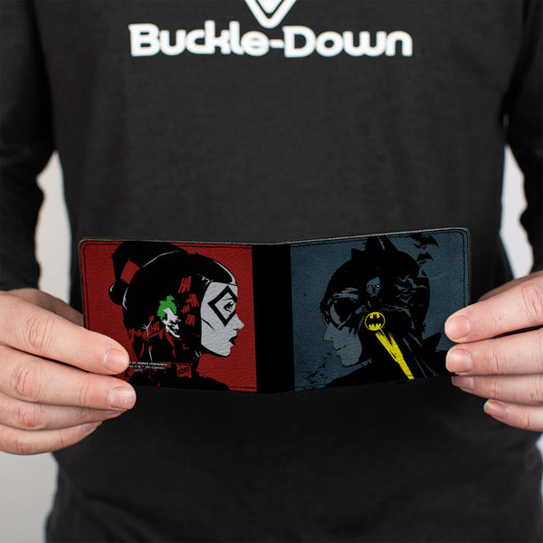Buckle Down Bi-Fold Wallet - Catwoman Batman Gray Black Yellow + Harley Quinn Joker Red Black White
