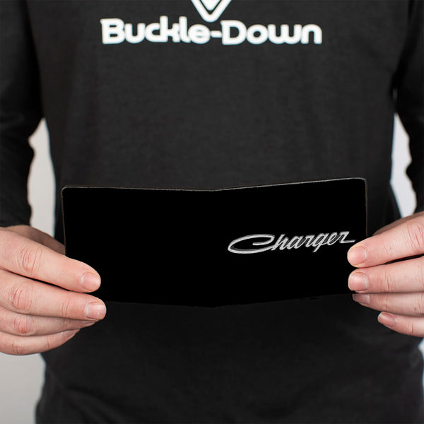 Buckle Down Bi-Fold Wallet - CHARGER Script Emblem Corner Black Silver Fade White