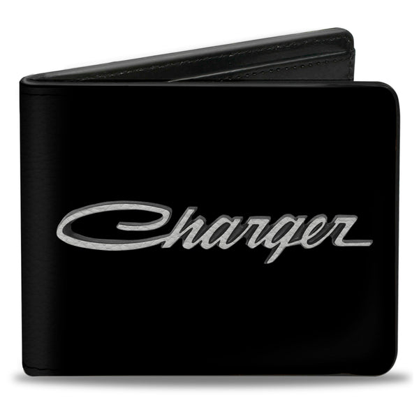 buckle down Bi-Fold Wallet - CHARGER Script Emblem Corner Black Silver Fade White