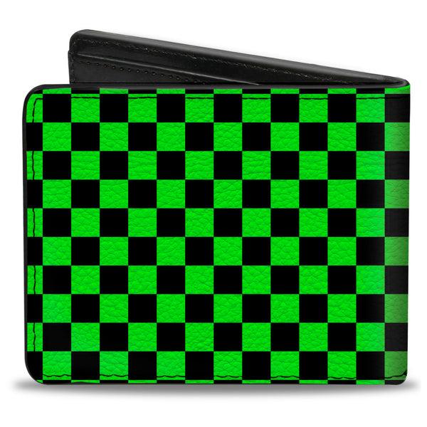 Buckle Down Bi-Fold Wallet - Checker Black Neon Green