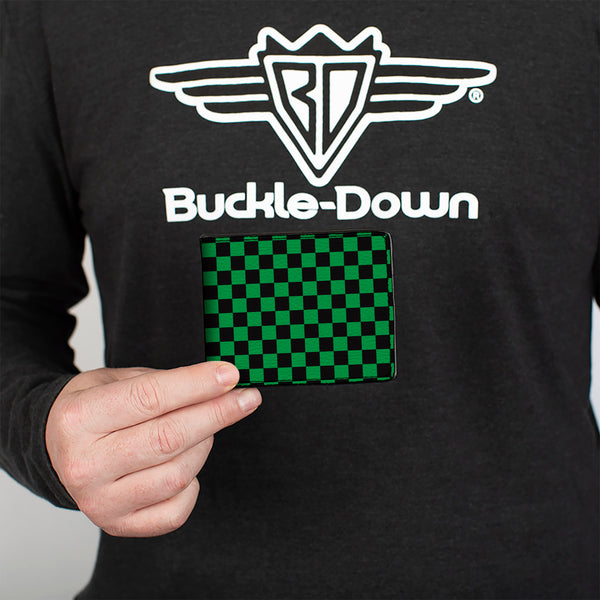 Buckle Down Bi-Fold Wallet - Checker Black Neon Green