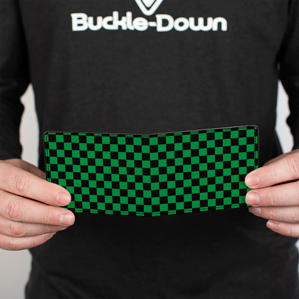 Buckle Down Bi-Fold Wallet - Checker Black Neon Green