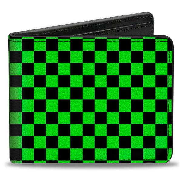 buckle down Bi-Fold Wallet - Checker Black Neon Green