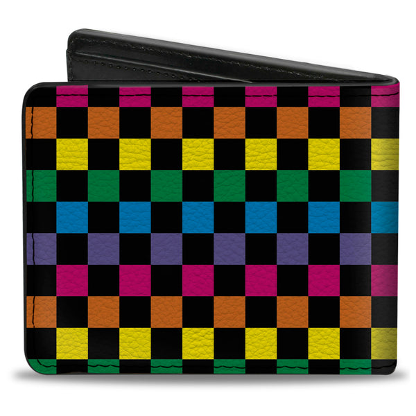 Buckle Down Bi-Fold Wallet - Checker Black Neon Rainbow
