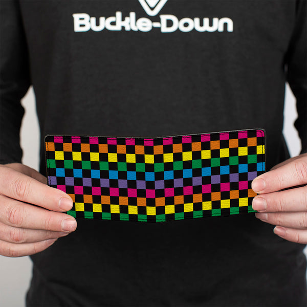 Buckle Down Bi-Fold Wallet - Checker Black Neon Rainbow