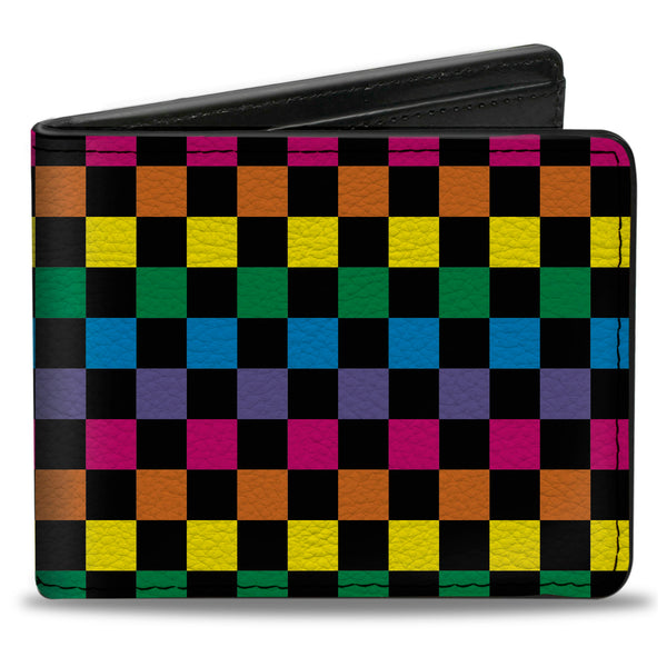buckle down Bi-Fold Wallet - Checker Black Neon Rainbow