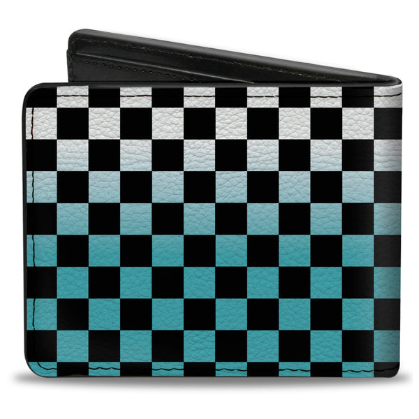 Buckle Down Bi-Fold Wallet - Checker Black Ombre Turquoise