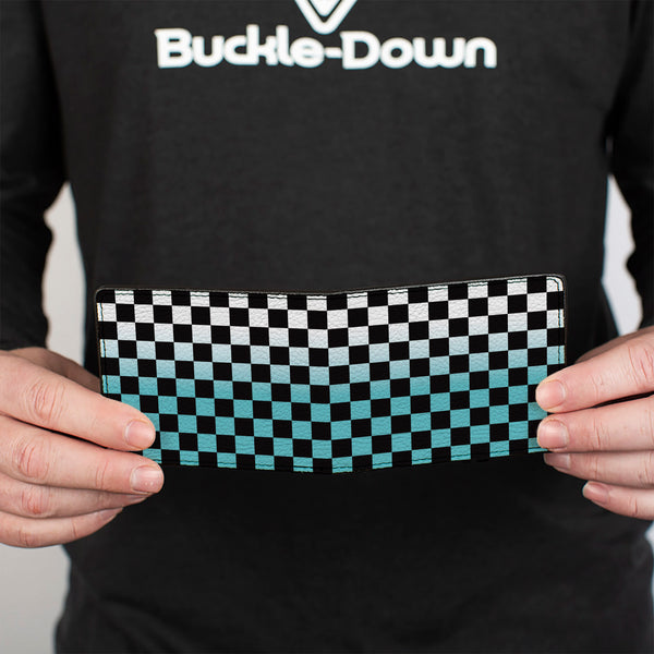 Buckle Down Bi-Fold Wallet - Checker Black Ombre Turquoise