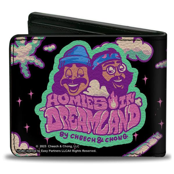 Buckle Down Bi-Fold Wallet - Cheech And Chong HOMIES IN DREAMLAND Title Logo Smoke Clouds Black