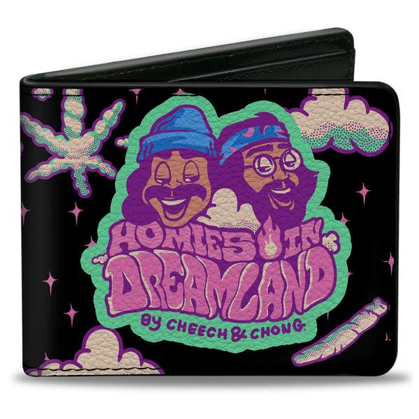 buckle down Bi-Fold Wallet - Cheech and Chong HOMIES IN DREAMLAND Title Logo Smoke Clouds Black