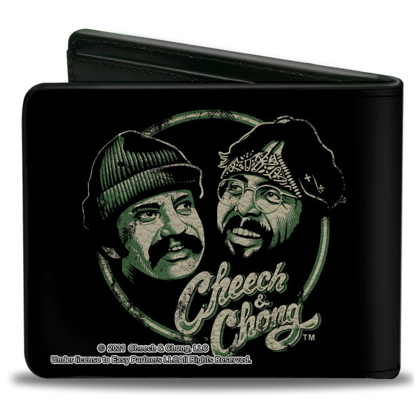 Buckle Down Bi-Fold Wallet - Cheech And Chong Pose And Script Black Greens