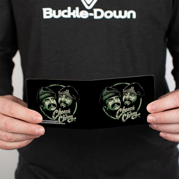 Buckle Down Bi-Fold Wallet - Cheech And Chong Pose And Script Black Greens