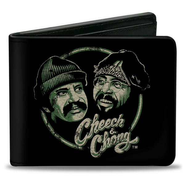 buckle down Bi-Fold Wallet - Cheech and Chong Pose and Script Black Greens