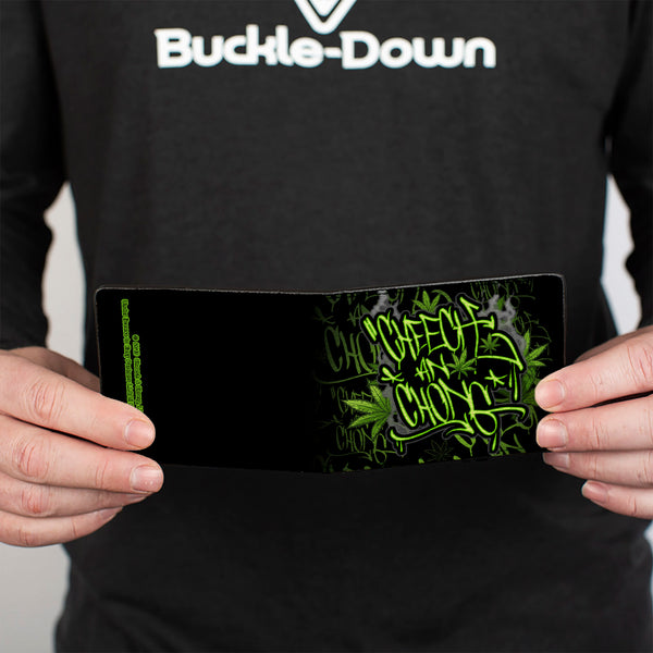 Buckle Down Bi-Fold Wallet - CHEECH AND CHONG Tag Pot Leaves Smoke Black Greens