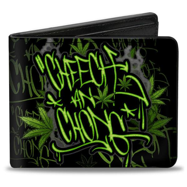 buckle down Bi-Fold Wallet - CHEECH AND CHONG Tag Pot Leaves Smoke Black Greens