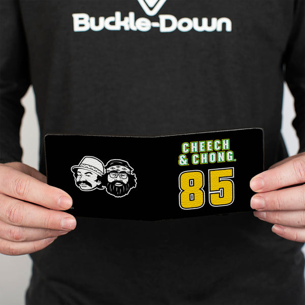 Buckle Down Bi-Fold Wallet - CHEECH & CHONG 85 Text And Faces Logo Black/White/Yellow/Green