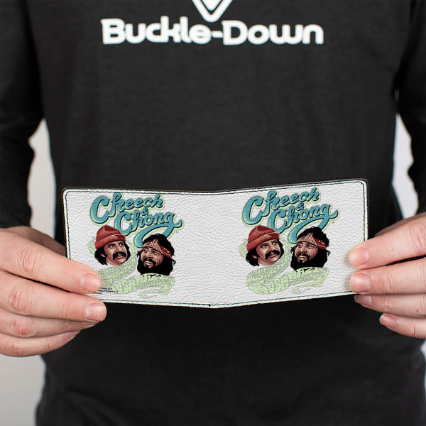 Buckle Down Bi-Fold Wallet - CHEECH & CHONG Faces And Weed Strains Smoke Text White