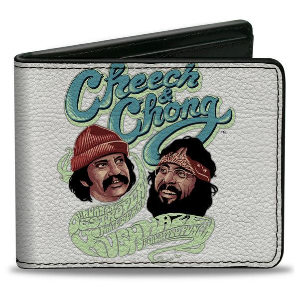 buckle down Bi-Fold Wallet - CHEECH & CHONG Faces and Weed Strains Smoke Text White