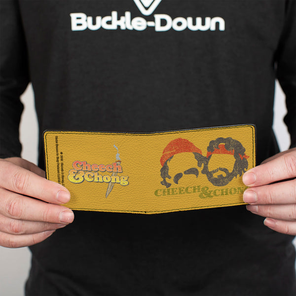 Buckle Down Bi-Fold Wallet - CHEECH & CHONG Faces Silhouette + Logo Joint Weathered Yellow Red Black Green