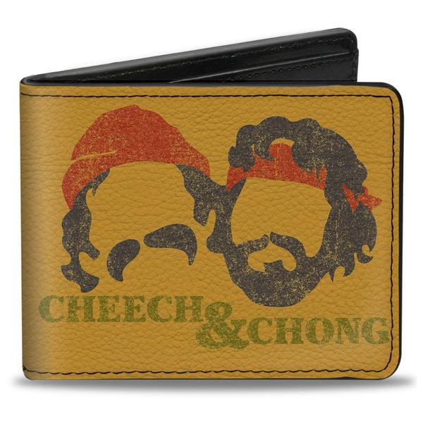 buckle down Bi-Fold Wallet - CHEECH & CHONG Faces Silhouette + Logo Joint Weathered Yellow Red Black Green