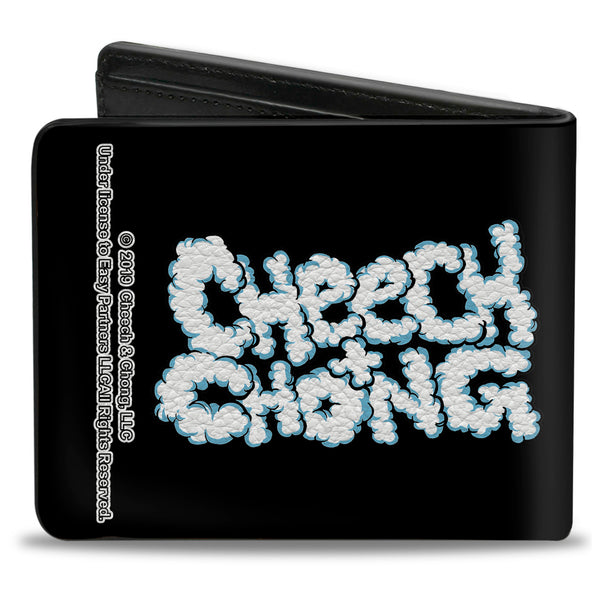 Buckle Down Bi-Fold Wallet - Cheech & Chong On Couch Cartoon + Smoke Cloud Logo Black Blue White