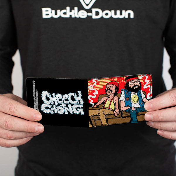 Buckle Down Bi-Fold Wallet - Cheech & Chong On Couch Cartoon + Smoke Cloud Logo Black Blue White