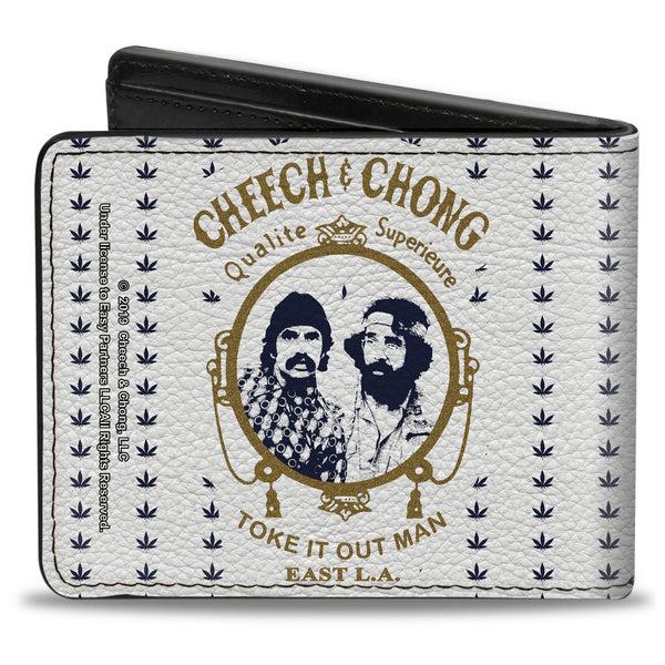 Buckle Down Bi-Fold Wallet - CHEECH & CHONG Rolling Papers Mirror Pot Leaves White Blue Gold