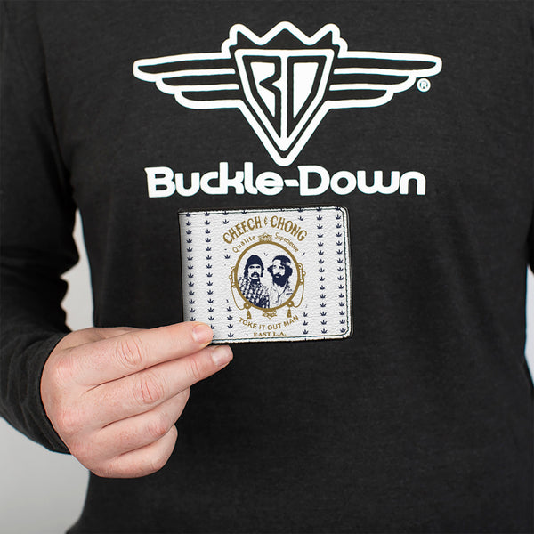 Buckle Down Bi-Fold Wallet - CHEECH & CHONG Rolling Papers Mirror Pot Leaves White Blue Gold
