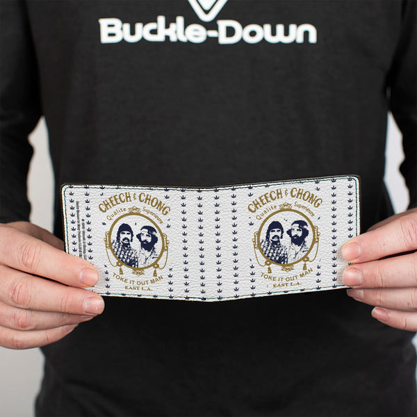Buckle Down Bi-Fold Wallet - CHEECH & CHONG Rolling Papers Mirror Pot Leaves White Blue Gold
