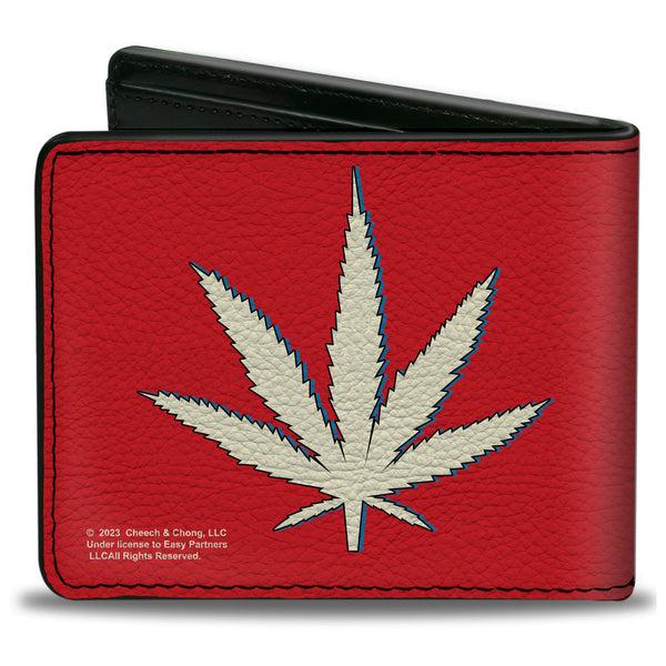 Buckle Down Bi-Fold Wallet - CHEECH & CHONG Title Logo + Bud Leaf Red/Blue/White