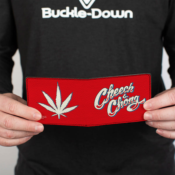 Buckle Down Bi-Fold Wallet - CHEECH & CHONG Title Logo + Bud Leaf Red/Blue/White