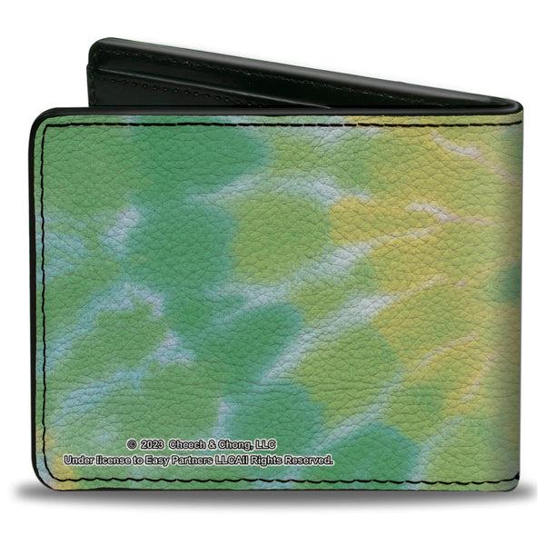 Buckle Down Bi-Fold Wallet - CHEECH & CHONG Title Logo With Bud Leaf Tie Dye Greens/White