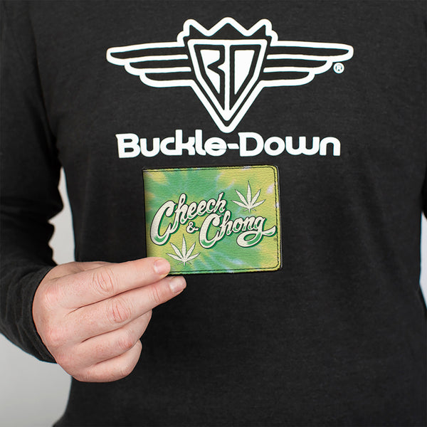 Buckle Down Bi-Fold Wallet - CHEECH & CHONG Title Logo With Bud Leaf Tie Dye Greens/White